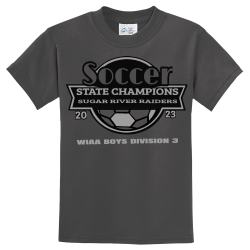 Soccer-STATE-CHAMPIONS-SUGAR-RIVER-RAIDERS--20-23-WIAA-BOYS-DIVISION-3--konkeh Boy's 50/50 Cotton/Polyester T-Shirts Port And Company PC55Y